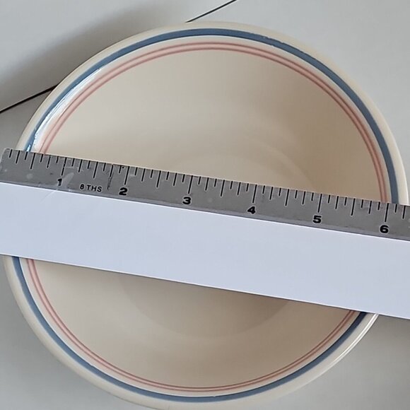 Corelle Colonial Blue Bowls 6.25" set of 2 double pink stripes USA vintage 1980s - Picture 9 of 9